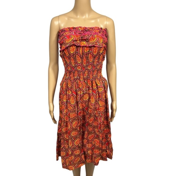 Strapless Smocked Midi Dress Size XS Multicolor Ruffled Top - Picture 1 of 6